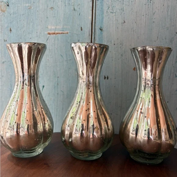 (3) Pretty Silver Mercury Glass Vases Set - Picture 11 of 13